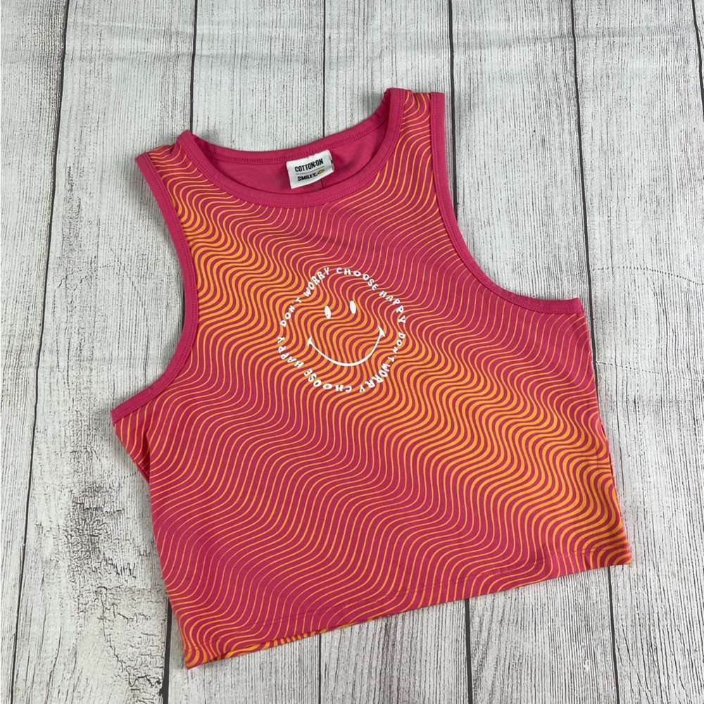Cotton On x Smiley Pink Orange Groovy Sleeveless Tank Size Large